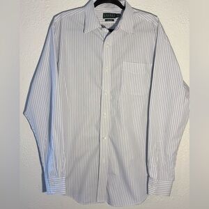 Lauren Ralph Lauren Men's Cotton Non Iron Blue & White Striped Shirt Size 17.5